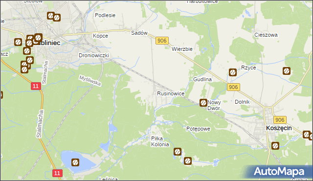 mapa Rusinowice, Rusinowice na mapie Targeo