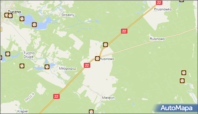 mapa Rusinowo gmina Tuczno, Rusinowo gmina Tuczno na mapie Targeo