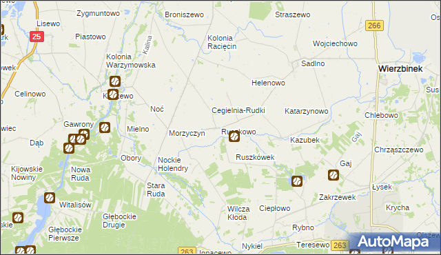 mapa Ruszkowo gmina Wierzbinek, Ruszkowo gmina Wierzbinek na mapie Targeo