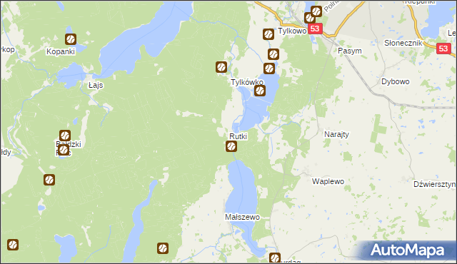 mapa Rutki gmina Pasym, Rutki gmina Pasym na mapie Targeo