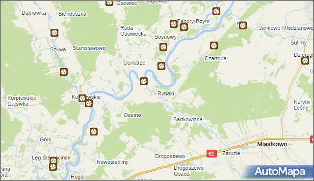 mapa Rybaki gmina Miastkowo, Rybaki gmina Miastkowo na mapie Targeo