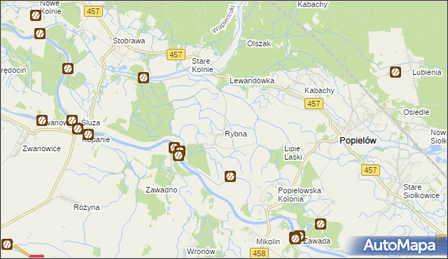 mapa Rybna gmina Popielów, Rybna gmina Popielów na mapie Targeo