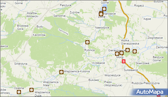 mapa Rybnica gmina Klimontów, Rybnica gmina Klimontów na mapie Targeo