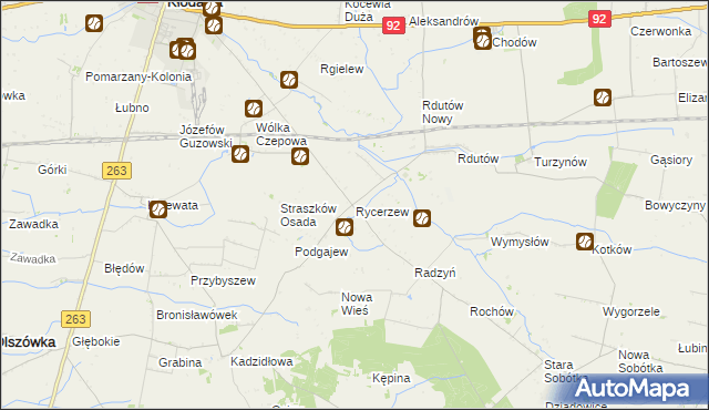 mapa Rycerzew, Rycerzew na mapie Targeo