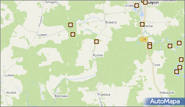 mapa Rychlik gmina Sulęcin, Rychlik gmina Sulęcin na mapie Targeo