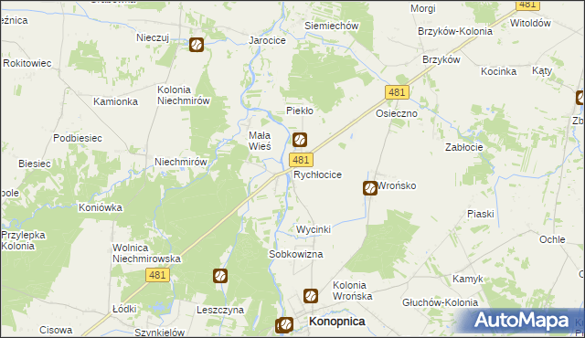 mapa Rychłocice, Rychłocice na mapie Targeo