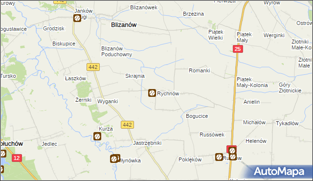 mapa Rychnów gmina Blizanów, Rychnów gmina Blizanów na mapie Targeo