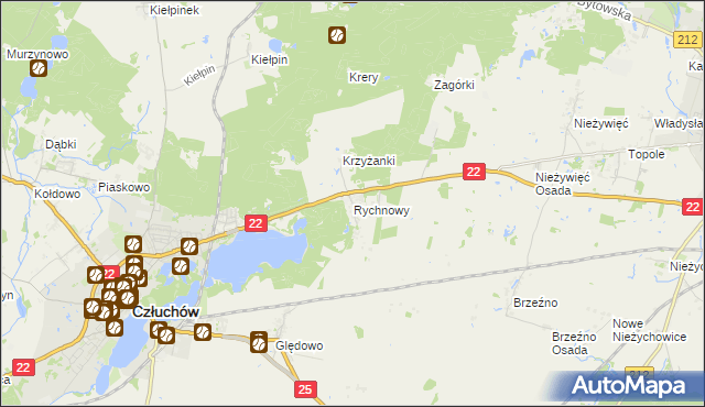 mapa Rychnowy gmina Człuchów, Rychnowy gmina Człuchów na mapie Targeo