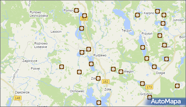 mapa Rydzewo gmina Drawsko Pomorskie, Rydzewo gmina Drawsko Pomorskie na mapie Targeo