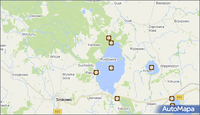 mapa Rydzówka gmina Węgorzewo, Rydzówka gmina Węgorzewo na mapie Targeo