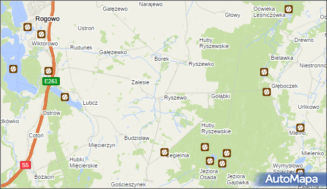 mapa Ryszewo gmina Rogowo, Ryszewo gmina Rogowo na mapie Targeo