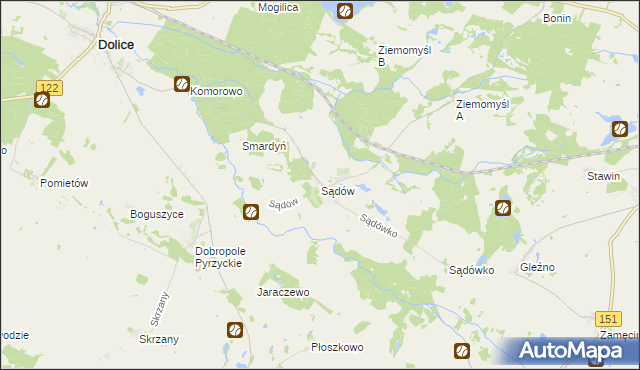 mapa Sądów gmina Dolice, Sądów gmina Dolice na mapie Targeo