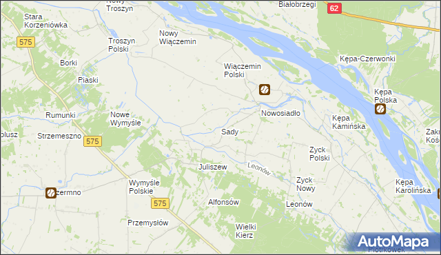 mapa Sady gmina Słubice, Sady gmina Słubice na mapie Targeo