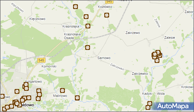 mapa Sarnowo gmina Kozłowo, Sarnowo gmina Kozłowo na mapie Targeo