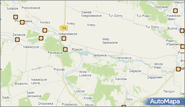 mapa Sędowice gmina Michałów, Sędowice gmina Michałów na mapie Targeo