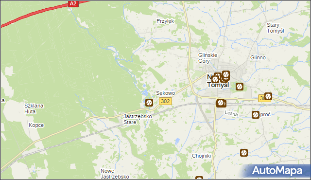 mapa Sękowo gmina Nowy Tomyśl, Sękowo gmina Nowy Tomyśl na mapie Targeo