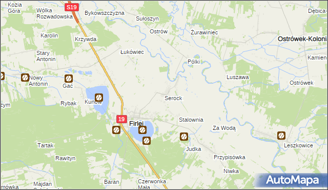 mapa Serock gmina Firlej, Serock gmina Firlej na mapie Targeo