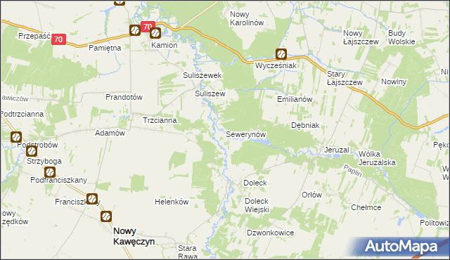 mapa Sewerynów gmina Nowy Kawęczyn, Sewerynów gmina Nowy Kawęczyn na mapie Targeo