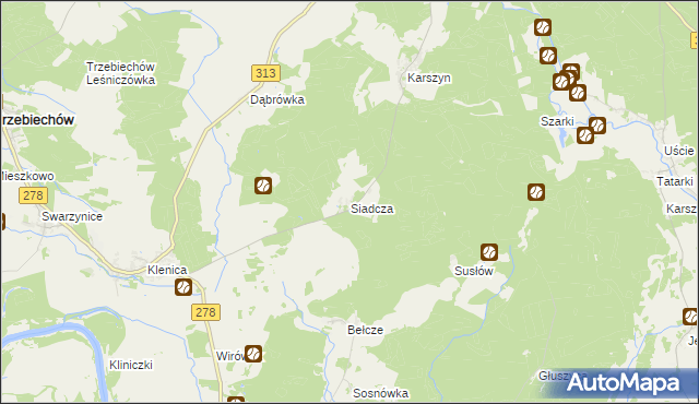 mapa Siadcza gmina Bojadła, Siadcza gmina Bojadła na mapie Targeo