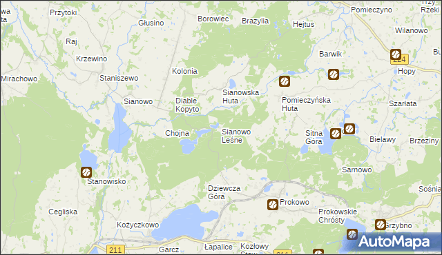 mapa Sianowo Leśne, Sianowo Leśne na mapie Targeo