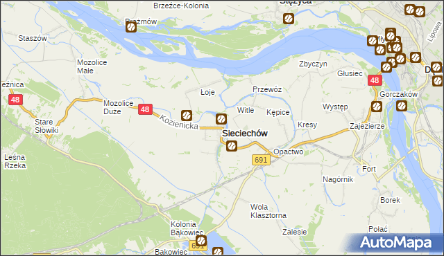 mapa Sieciechów powiat kozienicki, Sieciechów powiat kozienicki na mapie Targeo