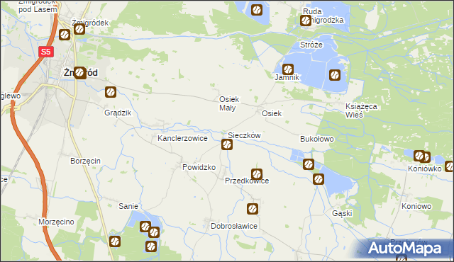 mapa Sieczków gmina Żmigród, Sieczków gmina Żmigród na mapie Targeo