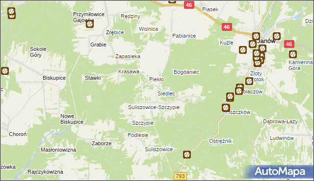 mapa Siedlec gmina Janów, Siedlec gmina Janów na mapie Targeo