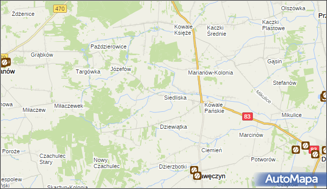 mapa Siedliska gmina Kawęczyn, Siedliska gmina Kawęczyn na mapie Targeo