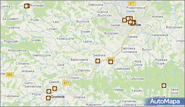 mapa Siedliska gmina Tuchów, Siedliska gmina Tuchów na mapie Targeo