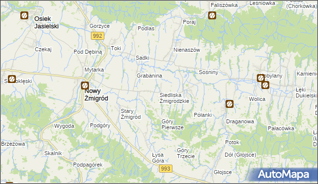 mapa Siedliska Żmigrodzkie, Siedliska Żmigrodzkie na mapie Targeo