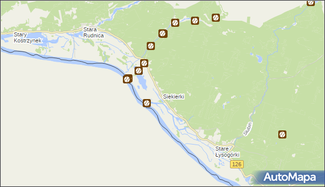 mapa Siekierki gmina Cedynia, Siekierki gmina Cedynia na mapie Targeo