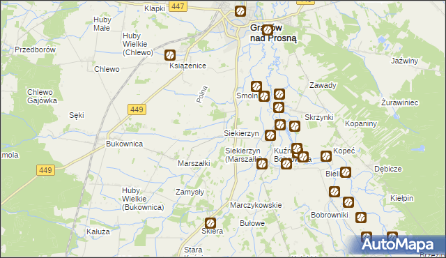 mapa Siekierzyn gmina Grabów nad Prosną, Siekierzyn gmina Grabów nad Prosną na mapie Targeo