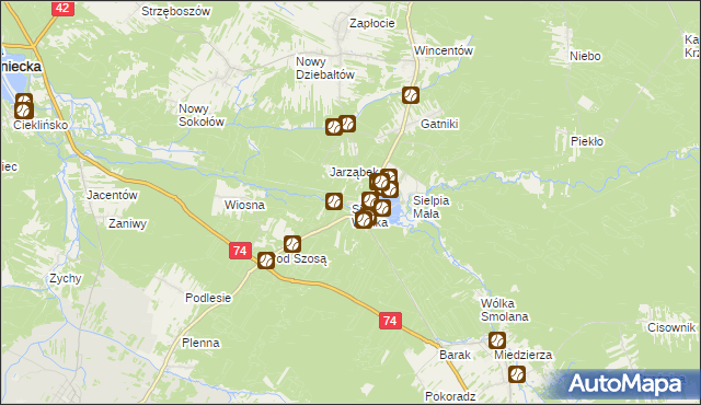 mapa Sielpia Wielka, Sielpia Wielka na mapie Targeo