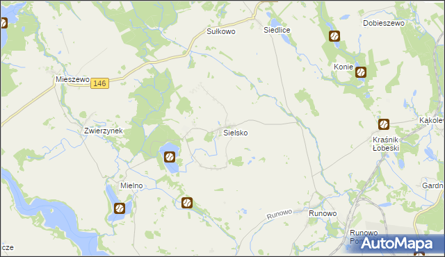 mapa Sielsko gmina Węgorzyno, Sielsko gmina Węgorzyno na mapie Targeo