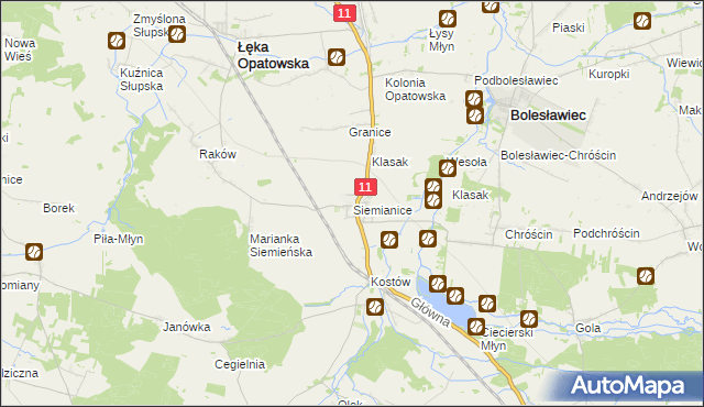 mapa Siemianice gmina Łęka Opatowska, Siemianice gmina Łęka Opatowska na mapie Targeo