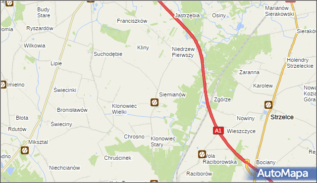 mapa Siemianów gmina Strzelce, Siemianów gmina Strzelce na mapie Targeo