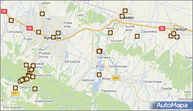 mapa Sieniawa gmina Rymanów, Sieniawa gmina Rymanów na mapie Targeo