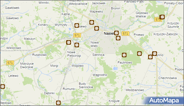 mapa Siennica gmina Nasielsk, Siennica gmina Nasielsk na mapie Targeo