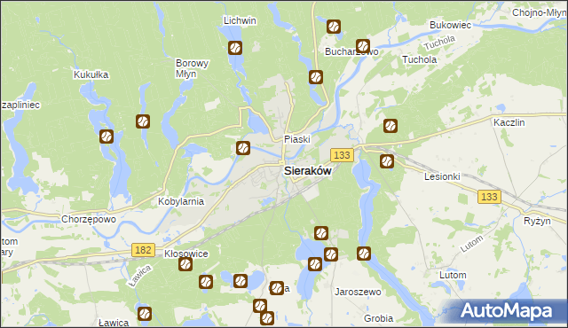 mapa Sieraków powiat międzychodzki, Sieraków powiat międzychodzki na mapie Targeo