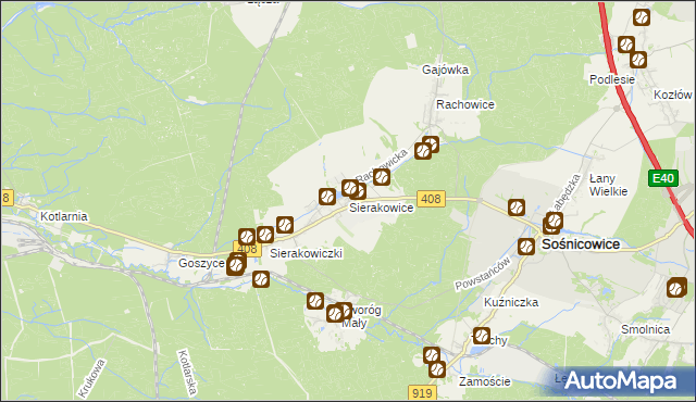 mapa Sierakowice gmina Sośnicowice, Sierakowice gmina Sośnicowice na mapie Targeo