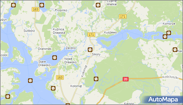 mapa Sikory gmina Czaplinek, Sikory gmina Czaplinek na mapie Targeo