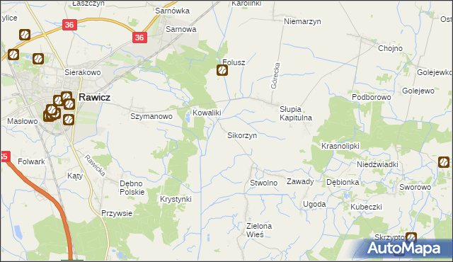 mapa Sikorzyn gmina Rawicz, Sikorzyn gmina Rawicz na mapie Targeo