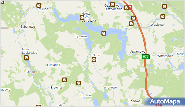 mapa Sitno gmina Olsztynek, Sitno gmina Olsztynek na mapie Targeo