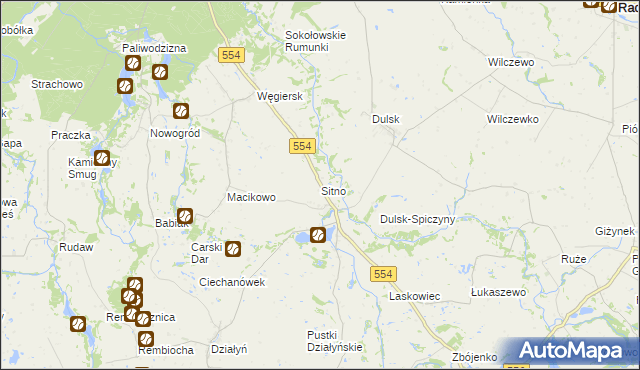 mapa Sitno gmina Zbójno, Sitno gmina Zbójno na mapie Targeo