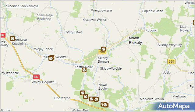 mapa Skłody Borowe, Skłody Borowe na mapie Targeo