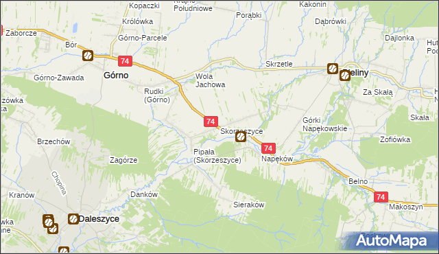 mapa Skorzeszyce, Skorzeszyce na mapie Targeo