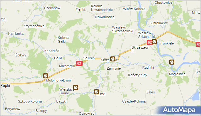 mapa Skrzeszew gmina Repki, Skrzeszew gmina Repki na mapie Targeo