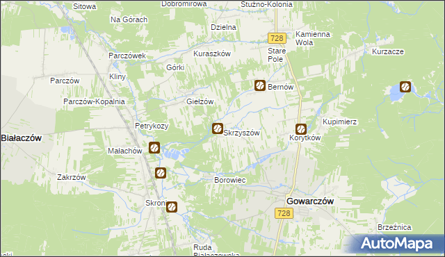 mapa Skrzyszów gmina Gowarczów, Skrzyszów gmina Gowarczów na mapie Targeo