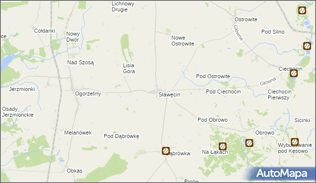 mapa Sławęcin gmina Chojnice, Sławęcin gmina Chojnice na mapie Targeo