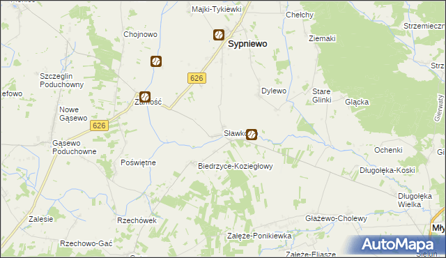 mapa Sławkowo gmina Sypniewo, Sławkowo gmina Sypniewo na mapie Targeo